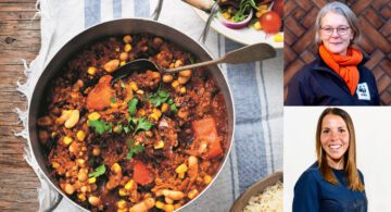 Chile sin Carne ur kokboken Vego i världsklass, matexpert Anna Richert och längskidåkare Charlotte Kalla