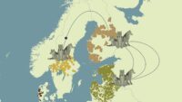 Grafisk karta över norden med vargpopulationer i mellansverige, Finland och Baltikum.
