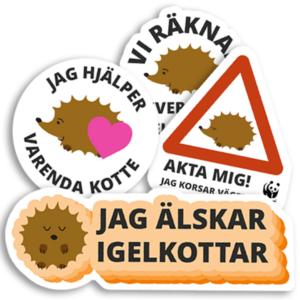 Fyra klistermärken med tecknat stiliserat igelkottsmotiv och positiva textbudskap.
