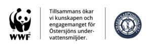 Vrakdykarpensionatet x WWF, logga "Tillsammans ökar vi kunskapen och engagemanget för Östersjöns undervattensmiljöer"