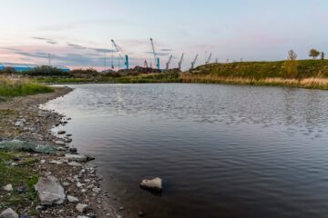 Norra hamnen i Malmö. I fjärran syns lyftkranar.